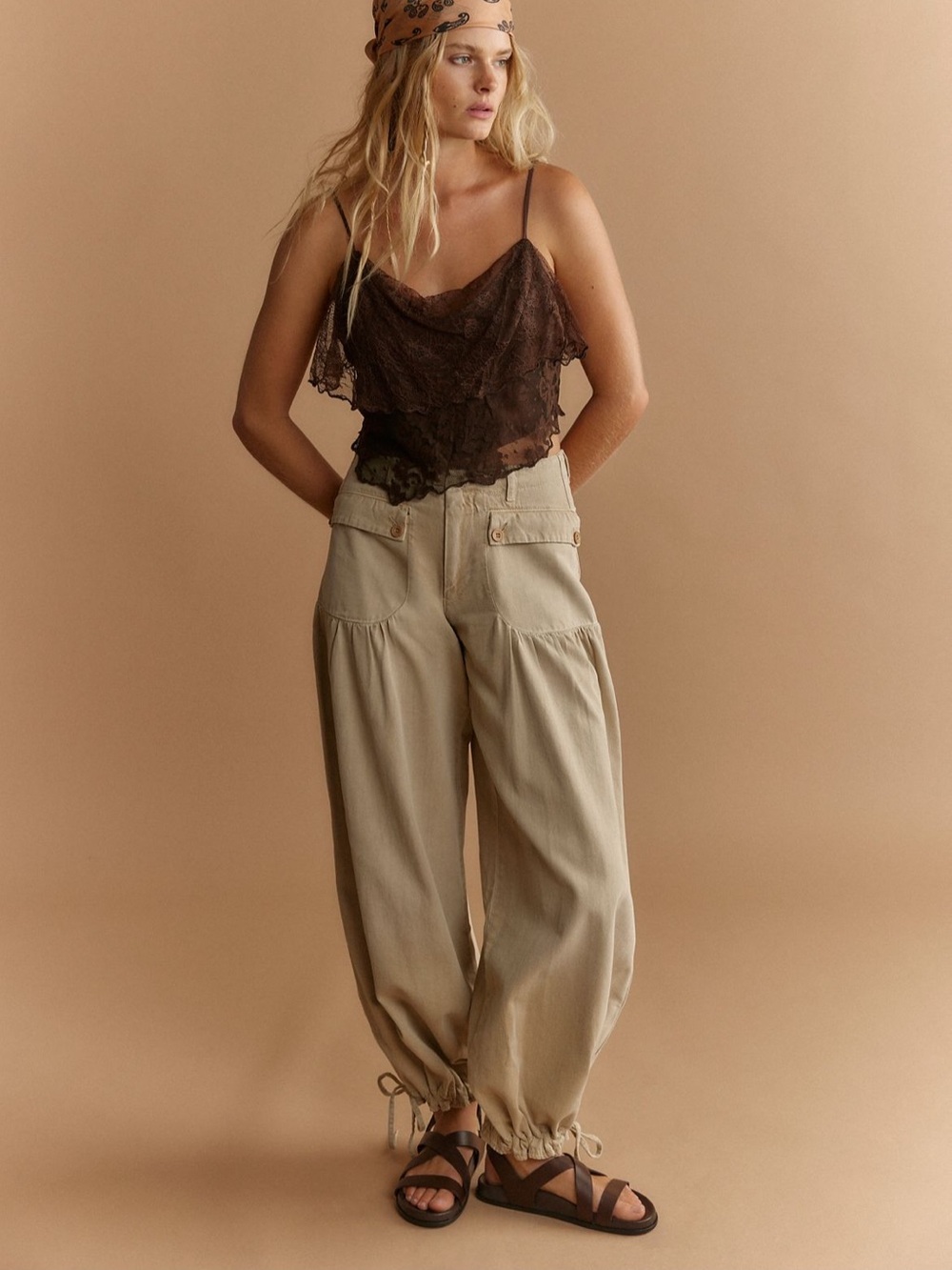 NWT Free People Rose Gold Lace Top in Double Espresso L - Picture 2 of 5
